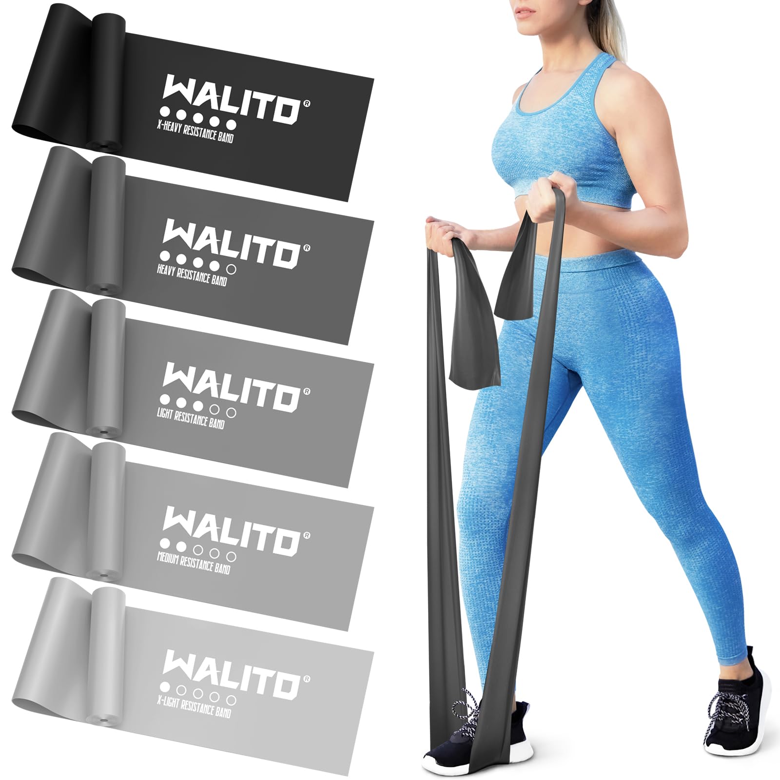 Walito Exercise Bands, Extra Long Physical Therapy Band, Non-Latex Resistance Bands for Home Exercise, Workout, Strength Training, Yoga, Pilates, Rehab, Gym, Elastic Band for Upper and Lower Body