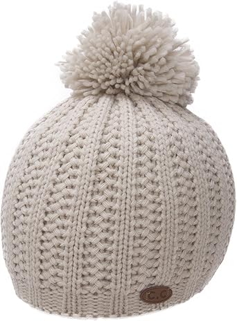 CC Thick Acrylic Knitted Beanie w/Pom 