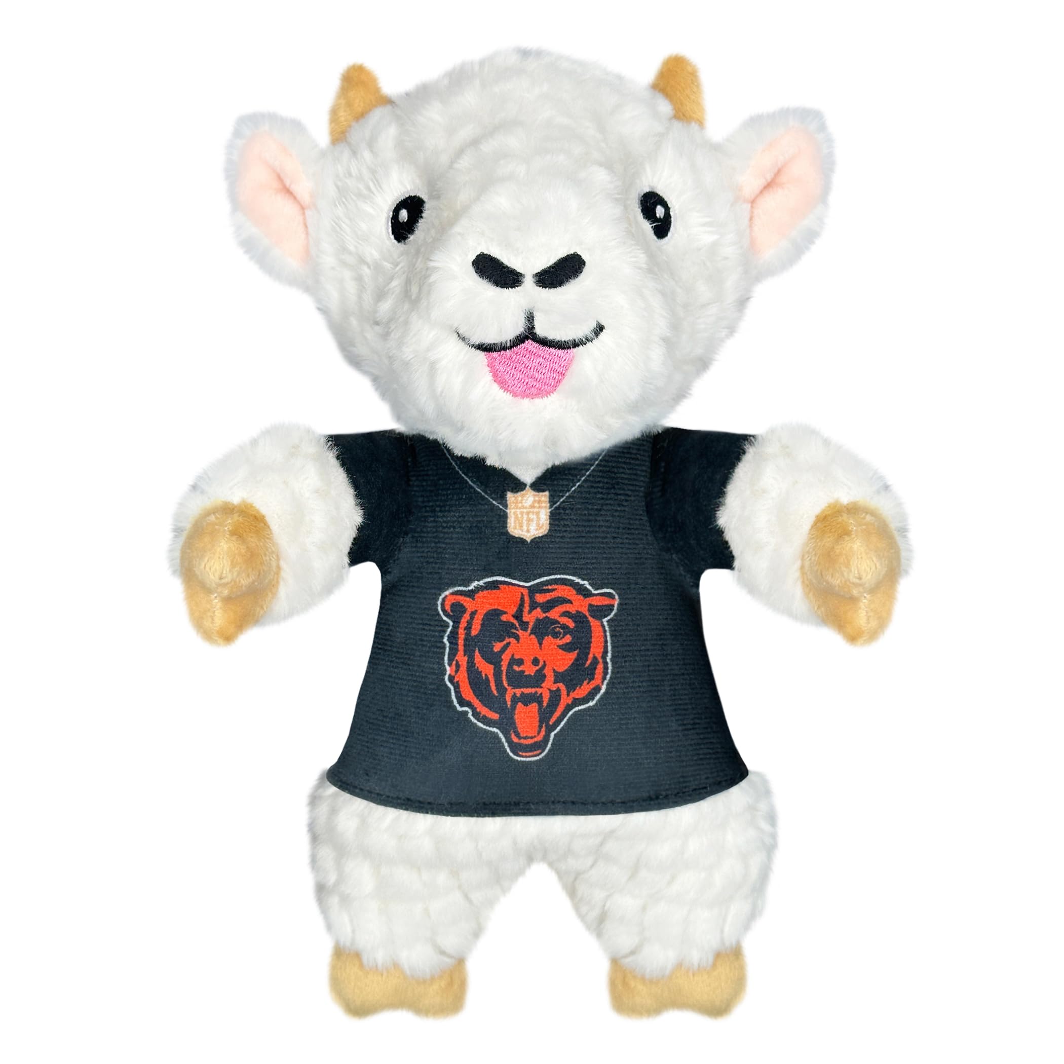 Pets First NFL Chicago Bears Goat Plush Toy for Dogs and Cats with Squeaker Wearing a Team Jersey