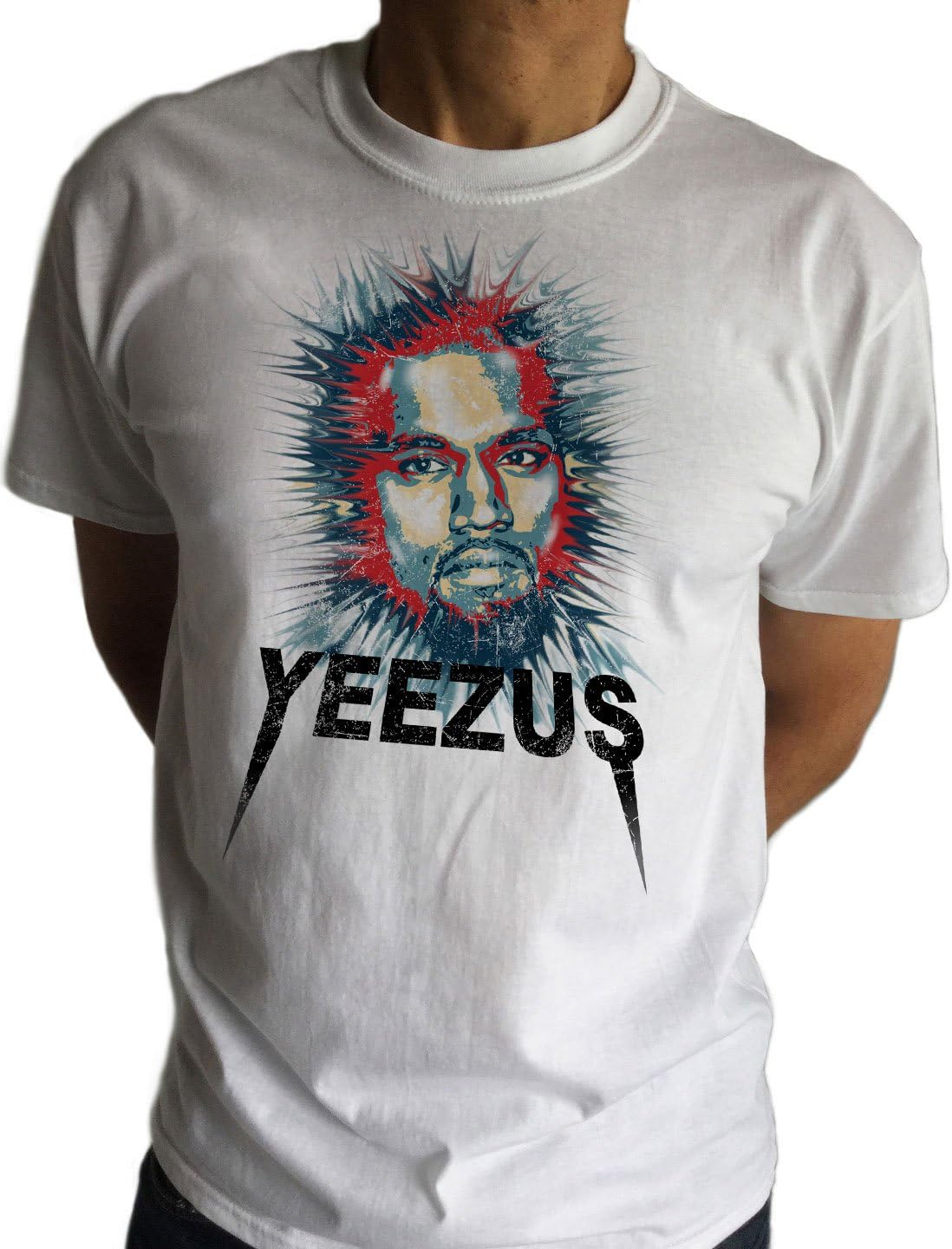 Mens White T-Shirt-Kayne West Yeezus Face Art Explosion Print Design TS219