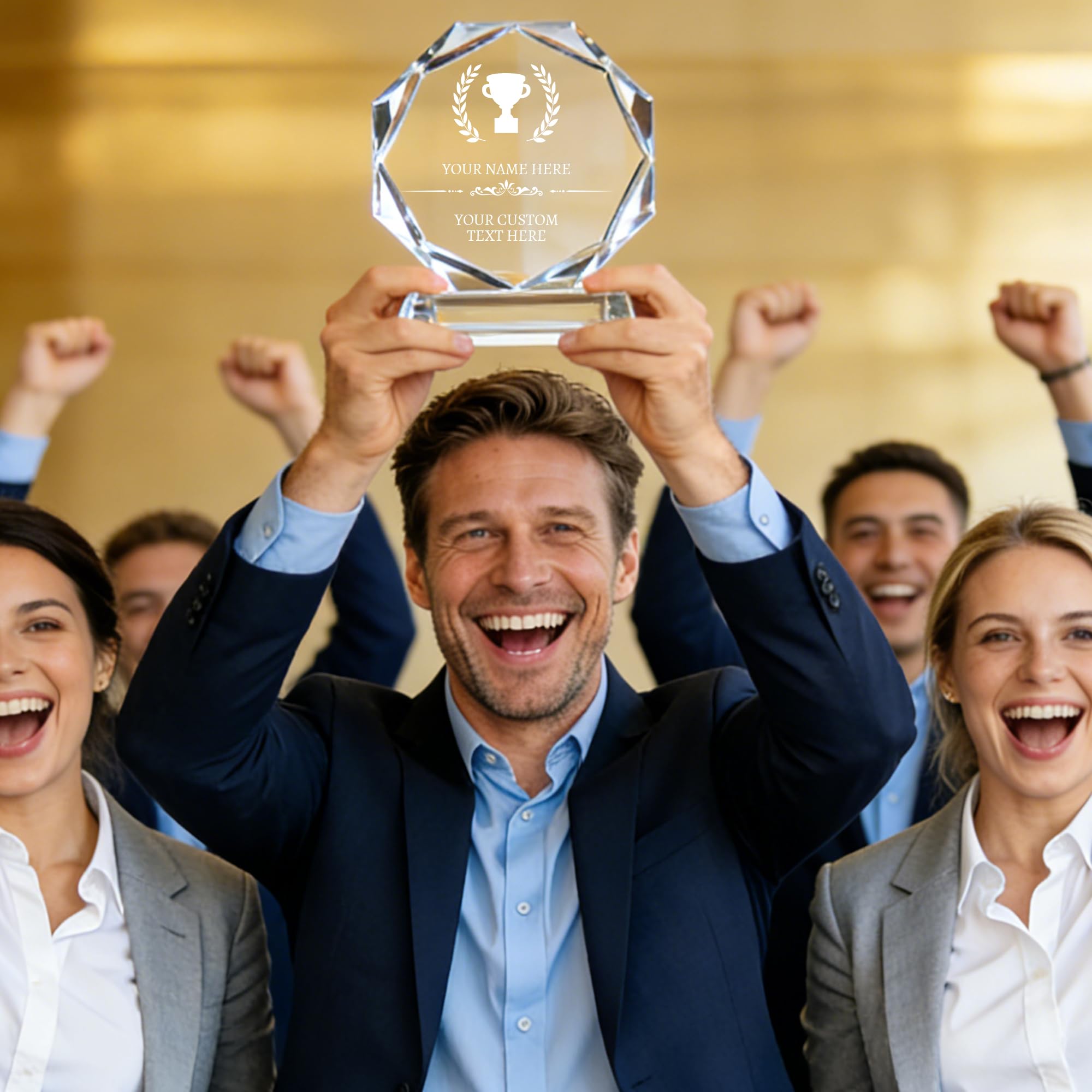 Trofeo Personalizzato, placca in Cristallo incisa con Logo e Testo – Riconoscimento Aziendale, Regalo per dipendenti e colleghi, Lauree, Eventi, Sport e competizioni