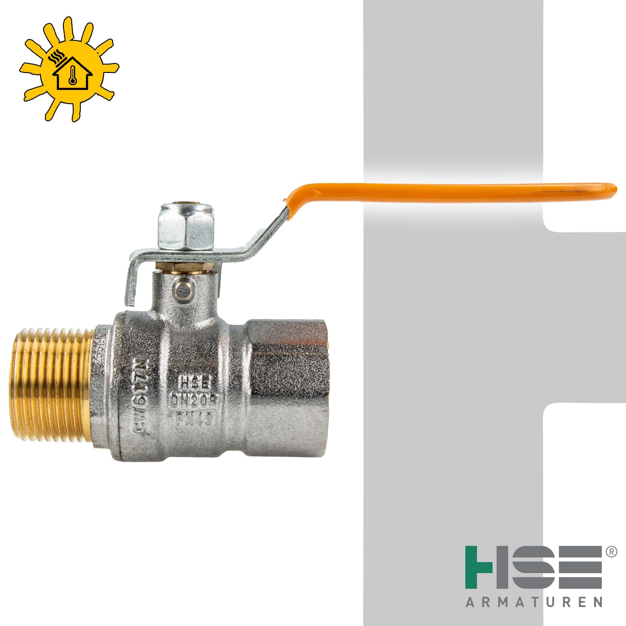 HSE UNISOL Solarkugelhahn Typ 1614, Innen- x Außengewinde Rp 1 Zoll (DN 25), Stahlhebel lang, MS-verchromt