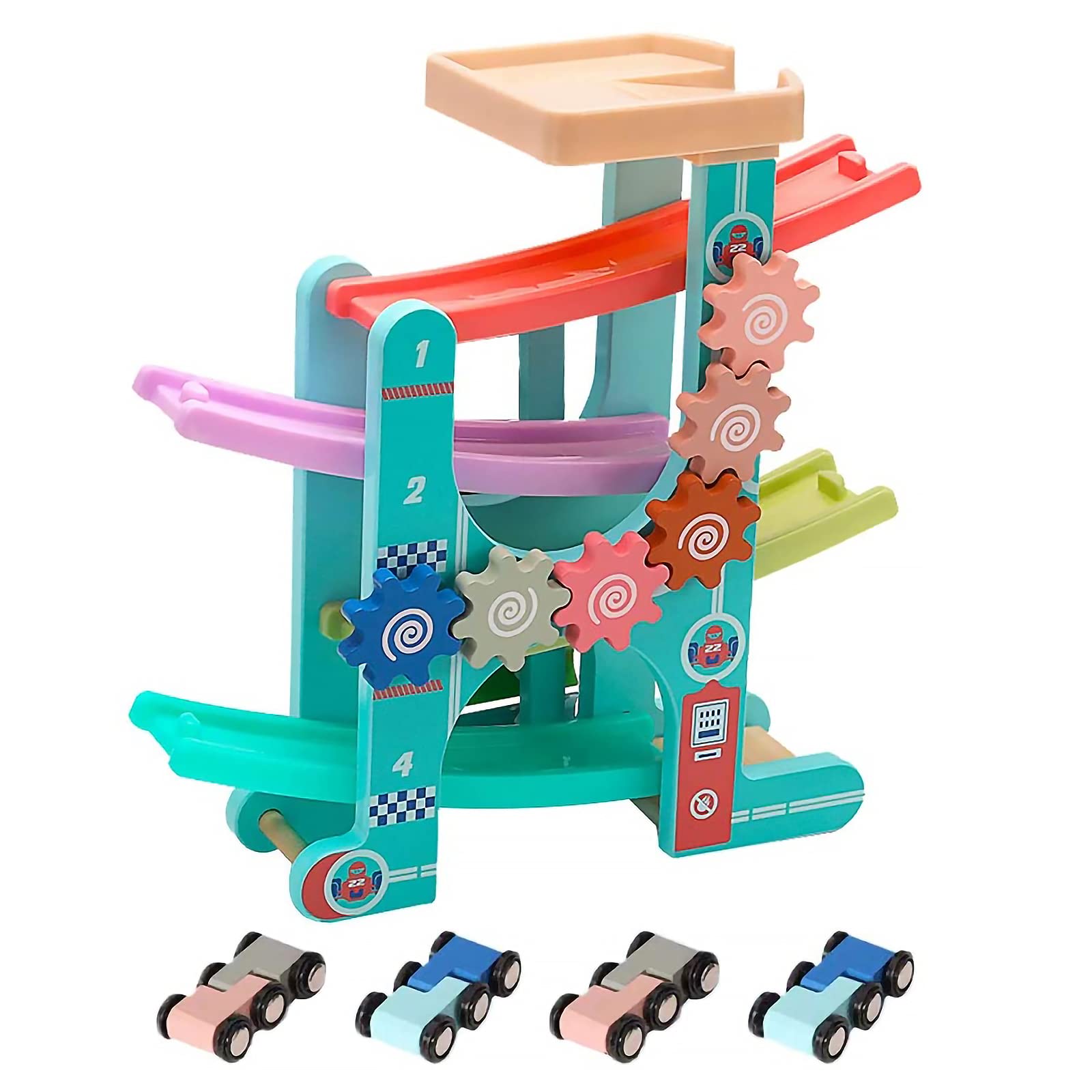 Buy Wooden Race Track Car Ramp Toy with Plastic Track, 4 Cars