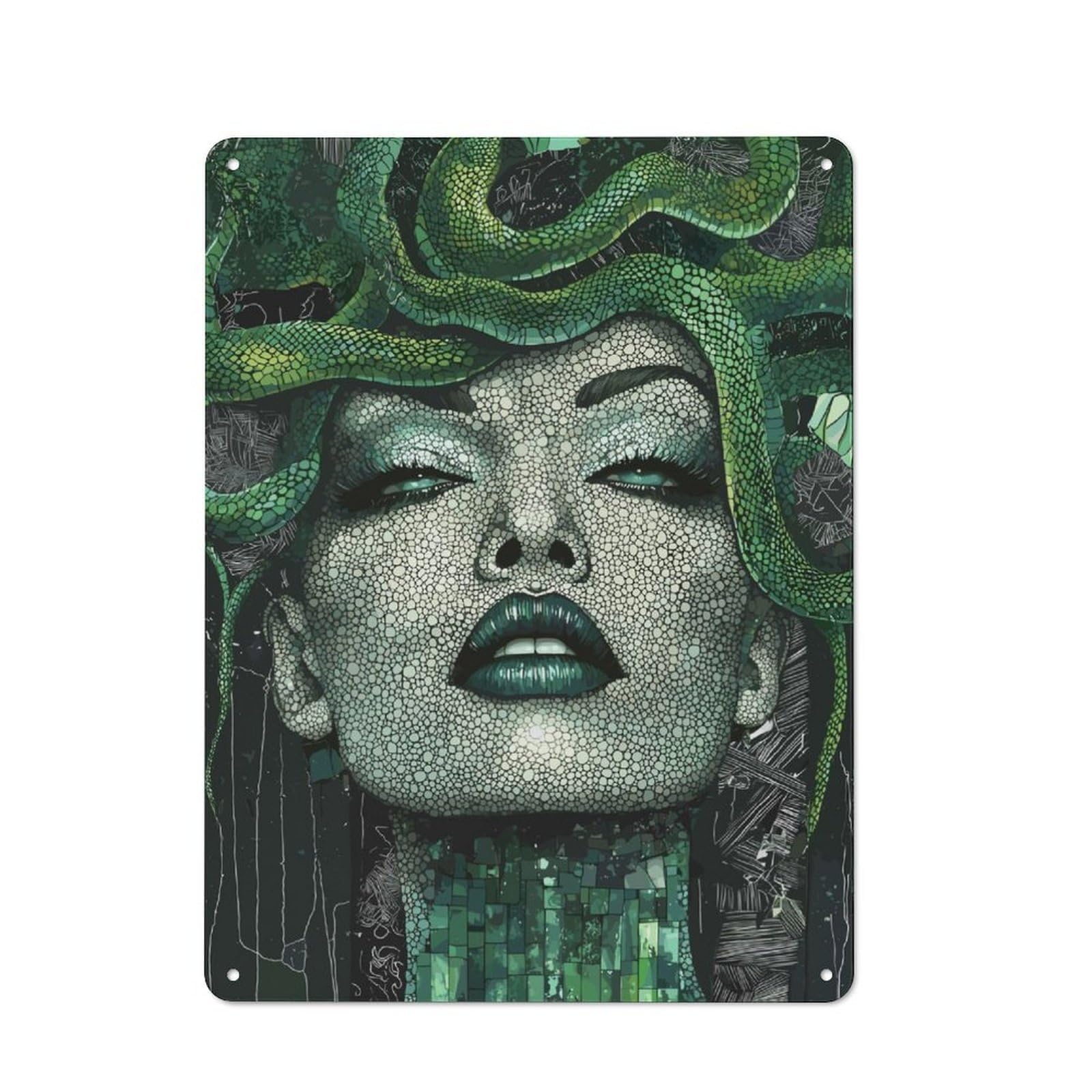 Junmoney Medusa Mosaic Portrait Metal Sign 40X30cm With For Hallway Wall, Vintage Decor, For Garage, Workshop And Man Cave Decoration