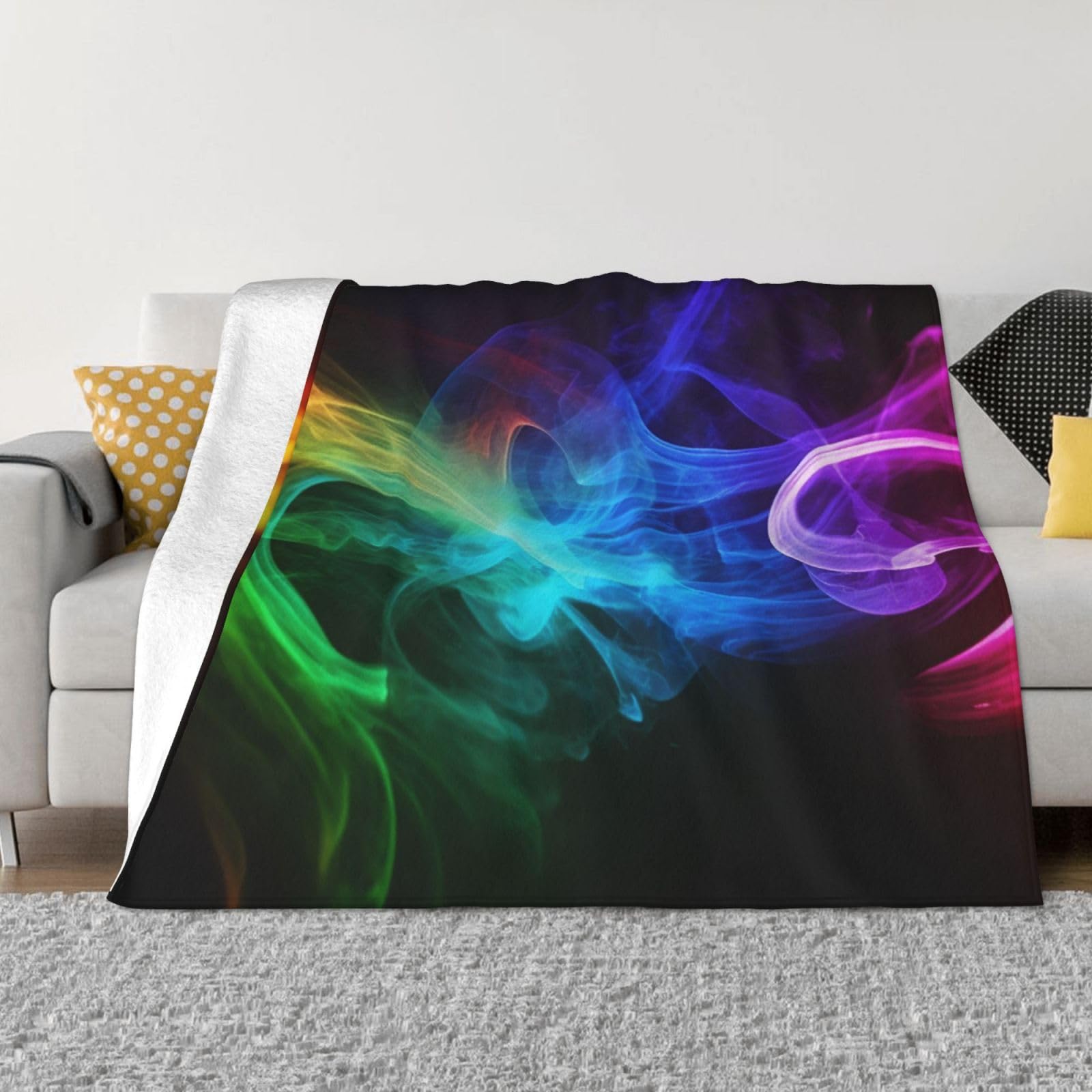 Couverture en flanelle arc-en-ciel 127x101 cm pour canapé