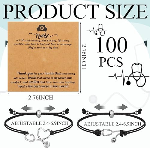 Miniatura 3 de Yinkin 100 juegos de pulseras de estetoscopio Rn a granel con tarjeta de bendición para profesionales de enfermería, escuela, graduación, enfermera,