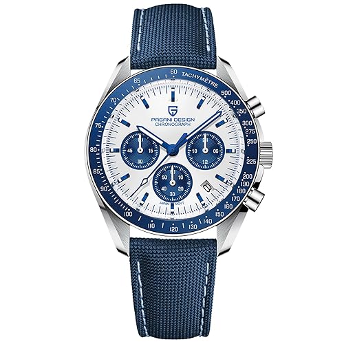 Pagani Design 1701 Men's Watch White Dial Men's Quartz Chronograph Japan VK63 Movement Stainless Steel Bracelet 100M Water Resistant Sport Watch.