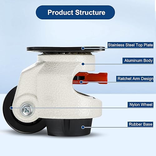 Miniatura 5 de W B D WEIBIDA Paquete de 4 ruedas niveladoras resistentes de 3300 libras de capacidad por juego, diseño de mango de trinquete mejorado, ruedas