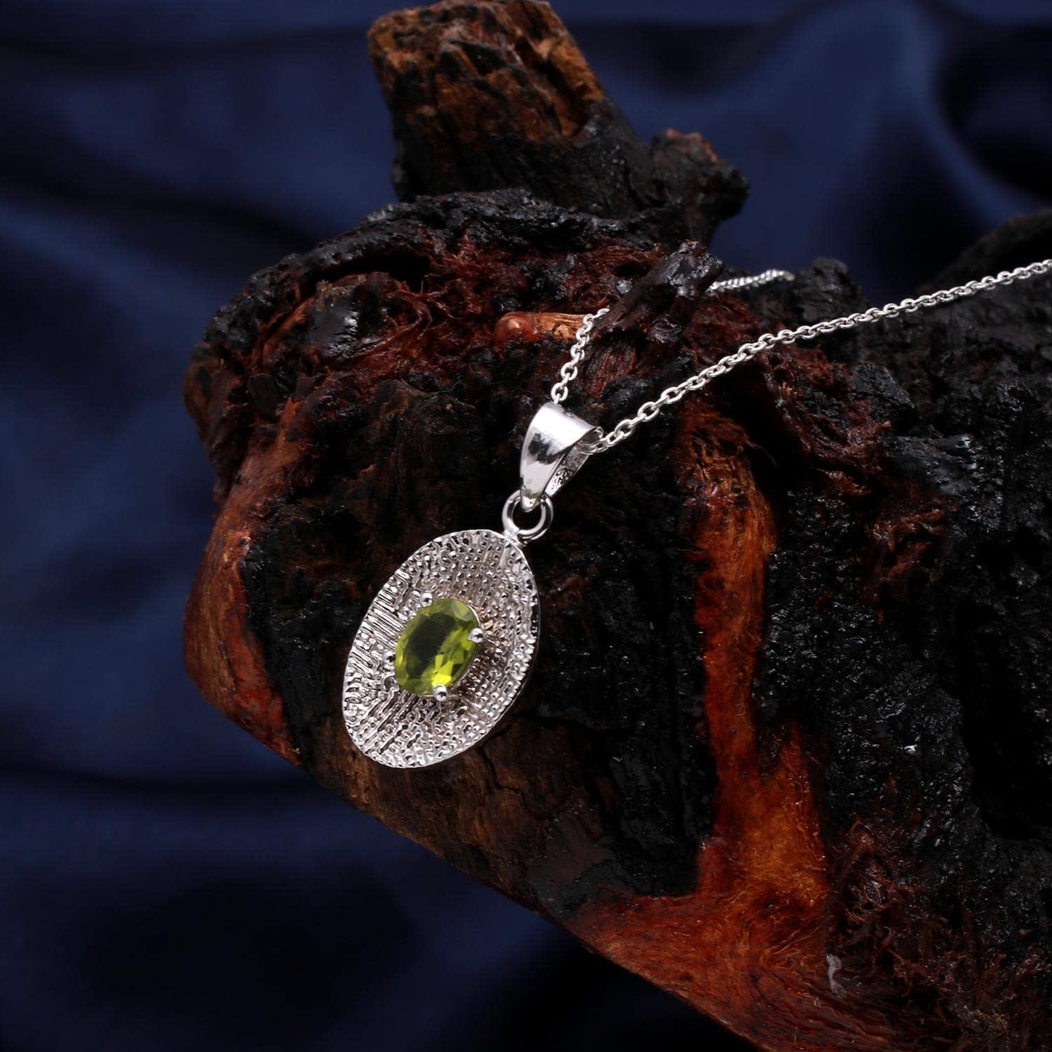 Natural Peridot Gemstone Brilliant Oval Dainty Pendant Necklace, Zodiac, August Birthstone, Healing Crystals Women Jewelry in 925 Sterling Silver Chain 18 inch - Image 4