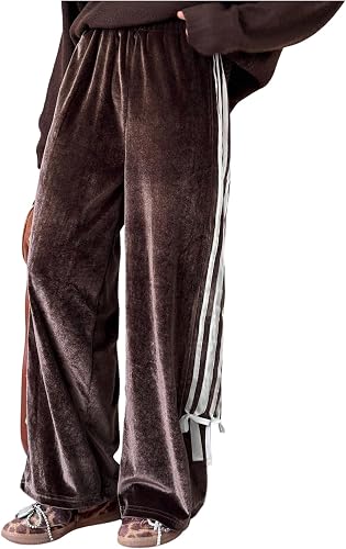 MakeMeChic Girl's Striped Wide Leg Pants Elastic Waist Bow Knot Baggy Trousers B