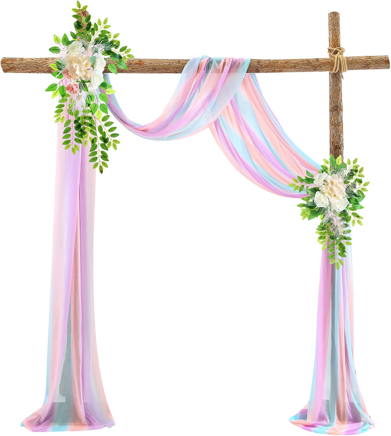 MIFXIN Wedding Arch Draping Fabric 2 Panels Drapery Chiffon Voile Curtain Swag Voile Backdrop Decorations for Wedding Party Ceremony Archway (Iridescent)