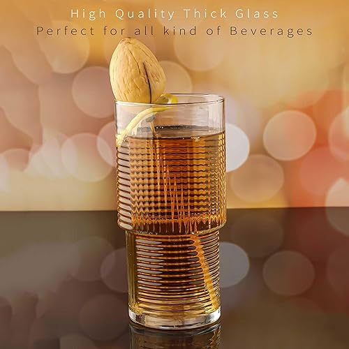 Miniatura 4 de Vasos acanalados, taza de vidrio Highball, 6 vasos apilables, vasos de cóctel, cristalería vintage para cóctel, jugo, té helado, agua, café helado,
