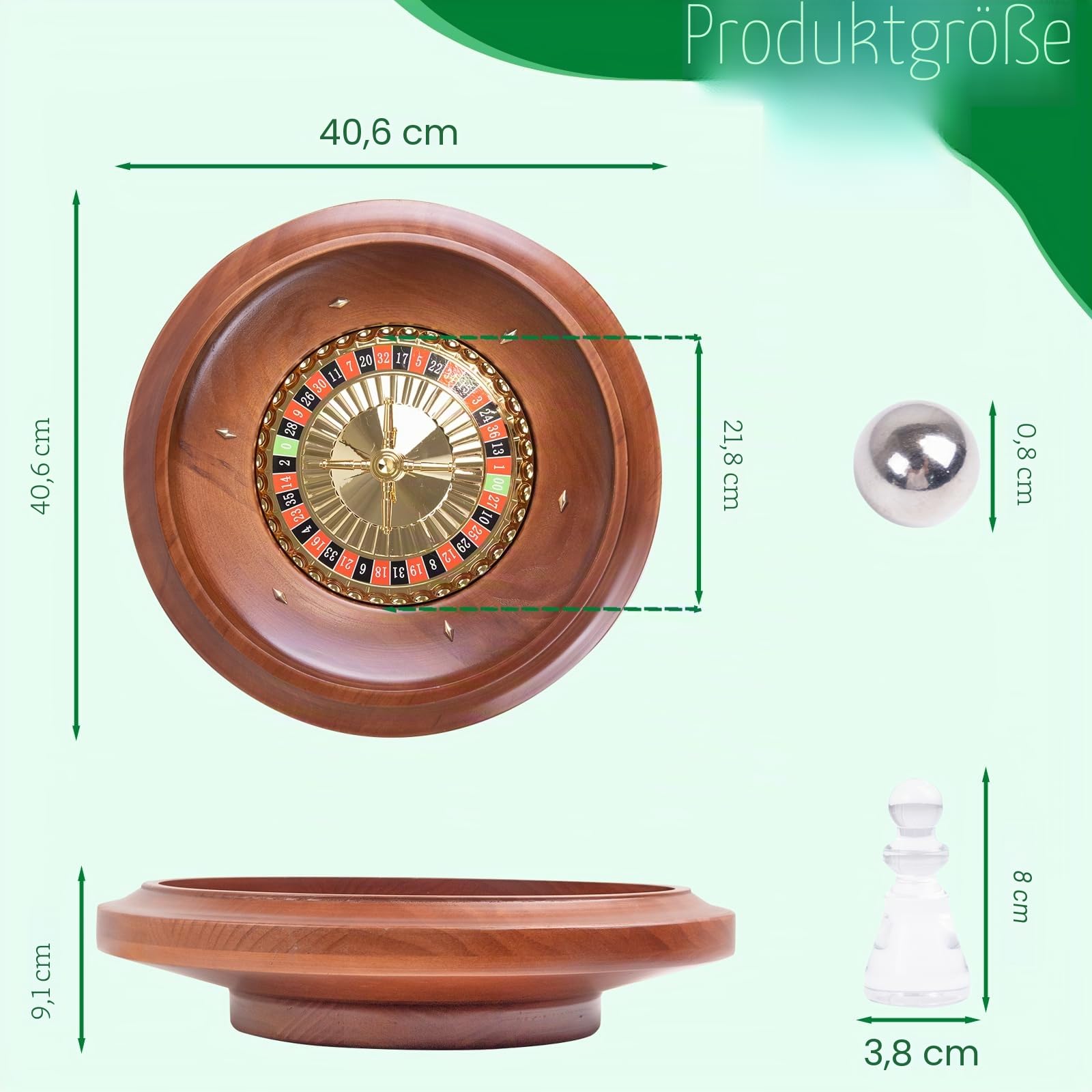 Extguds 16 Zoll Holzrouletterad, handgefertigtes Roulette im Casino-Stil aus Massivholz mit 4 Metall-Roulettekugeln für Erwachsene, Premium-Geschenk für den Spieleabend