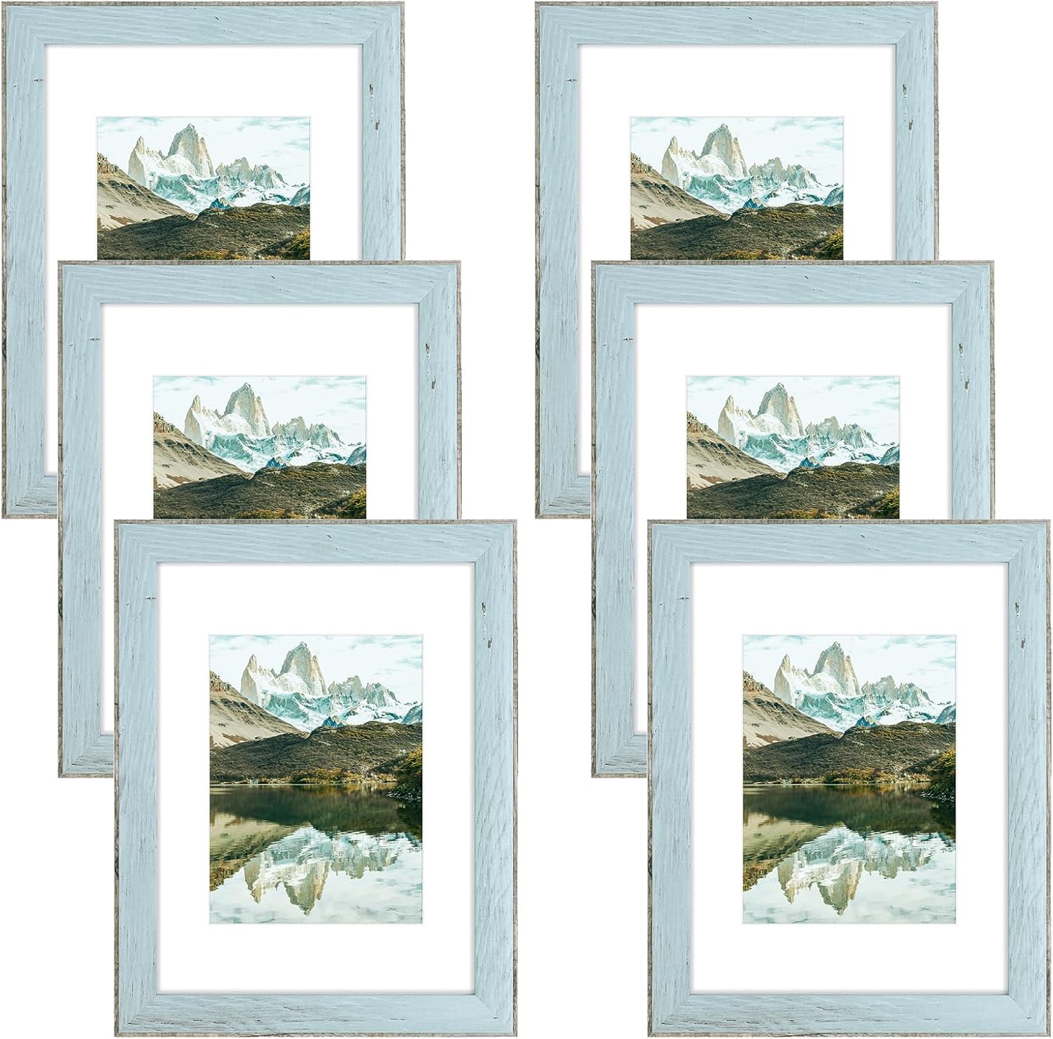 Golden State Art, 9x12 Picture Frame Green and White Rustic Photo Frame With Mat for 6x8, Farmhouse Gallery Wall Frames (Set of 6)