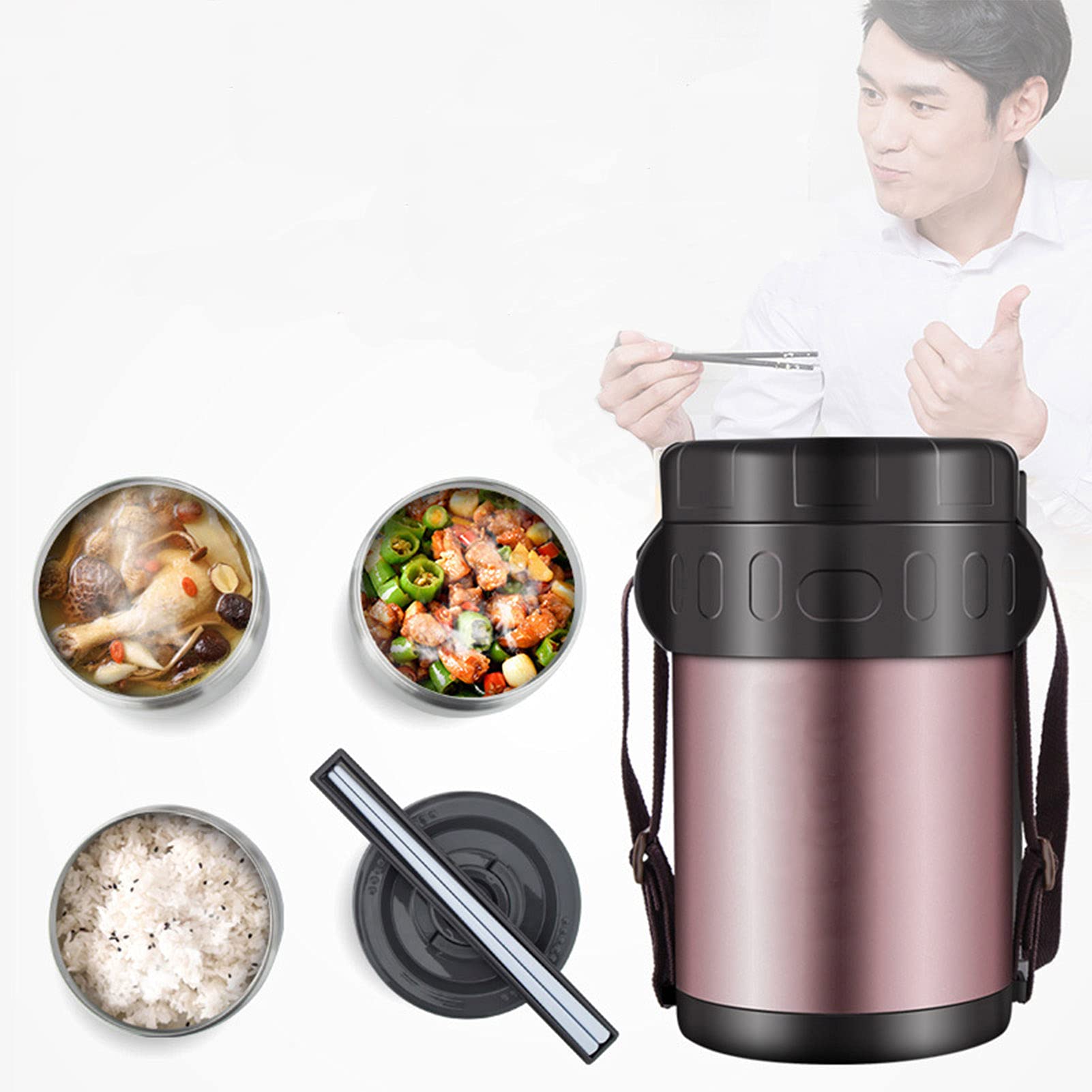Frasco Aislante térmico para Alimentos,Fiambrera Térmica de Acero Inoxidable con Bolsa de Almuerzo, Caja bento Fiambreras Bento para niños y Adultos,1.5L