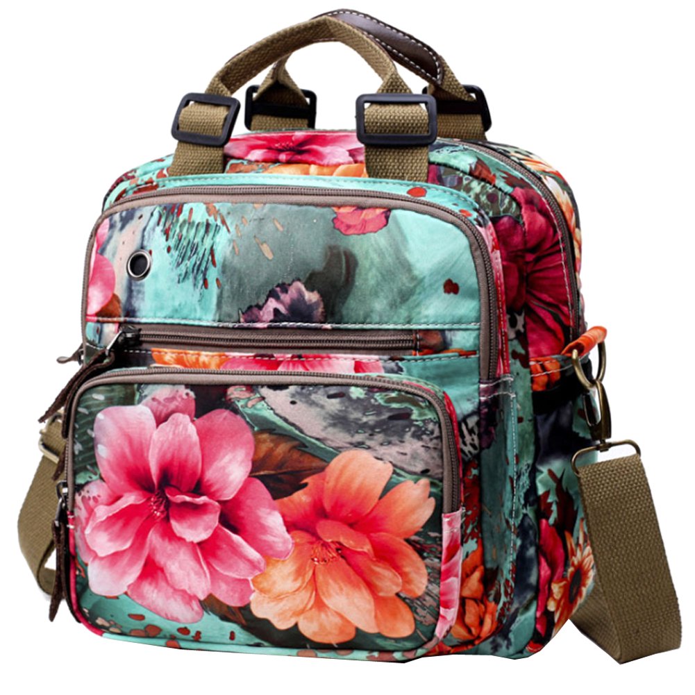 Uniuooi Floral Mummy Bag Nappy Changing Backpack Baby Diaper Handbag Maternity Shoulder Message Bag Multifunctional Multi-Pockets Waterproof Oxford Cloth Travel Rucksack Women Ladies Green