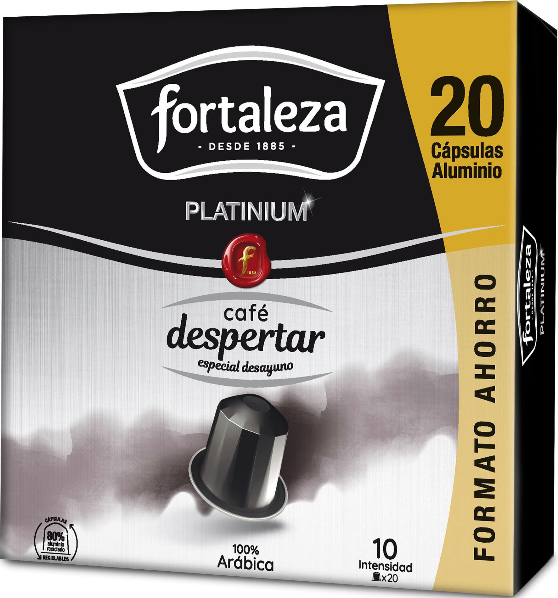 CAFÉ FORTALEZA Cápsulas de Café Compatibles con Nespresso Sabor Despertar Pack 8x20 - Total 160 uds - Café 100% Arábica Tueste Natural - Cápsulas de Café Intensidad 10 con Aroma Fresco