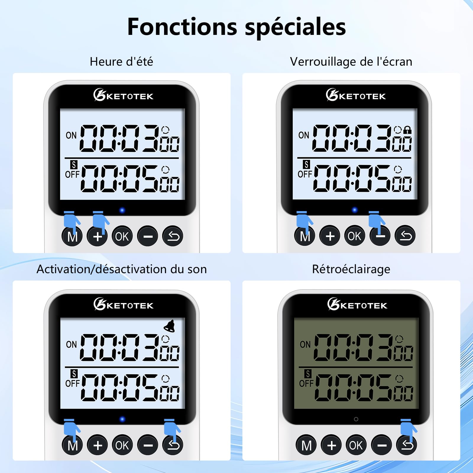 KETOTEK KTTS02 Minuterie numérique avec rétro-éclairage, interrupteur à boucle continue, compte à rebours, minuterie interne pour lampes aquarium (16 A, 230 V, 3680 W)