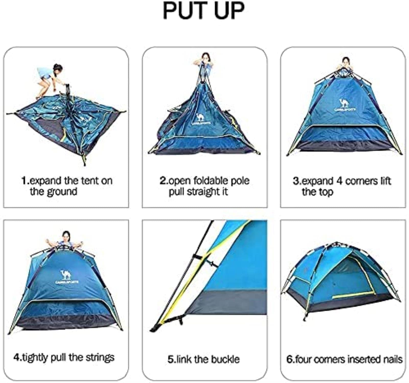 Przenośne namioty Campitent Double Layer Pop-up dla 3-4 osób, wodoodporny namiot Campidome z 2 drzwiami, wentylowanym oknem z siatki, do Hikicamping