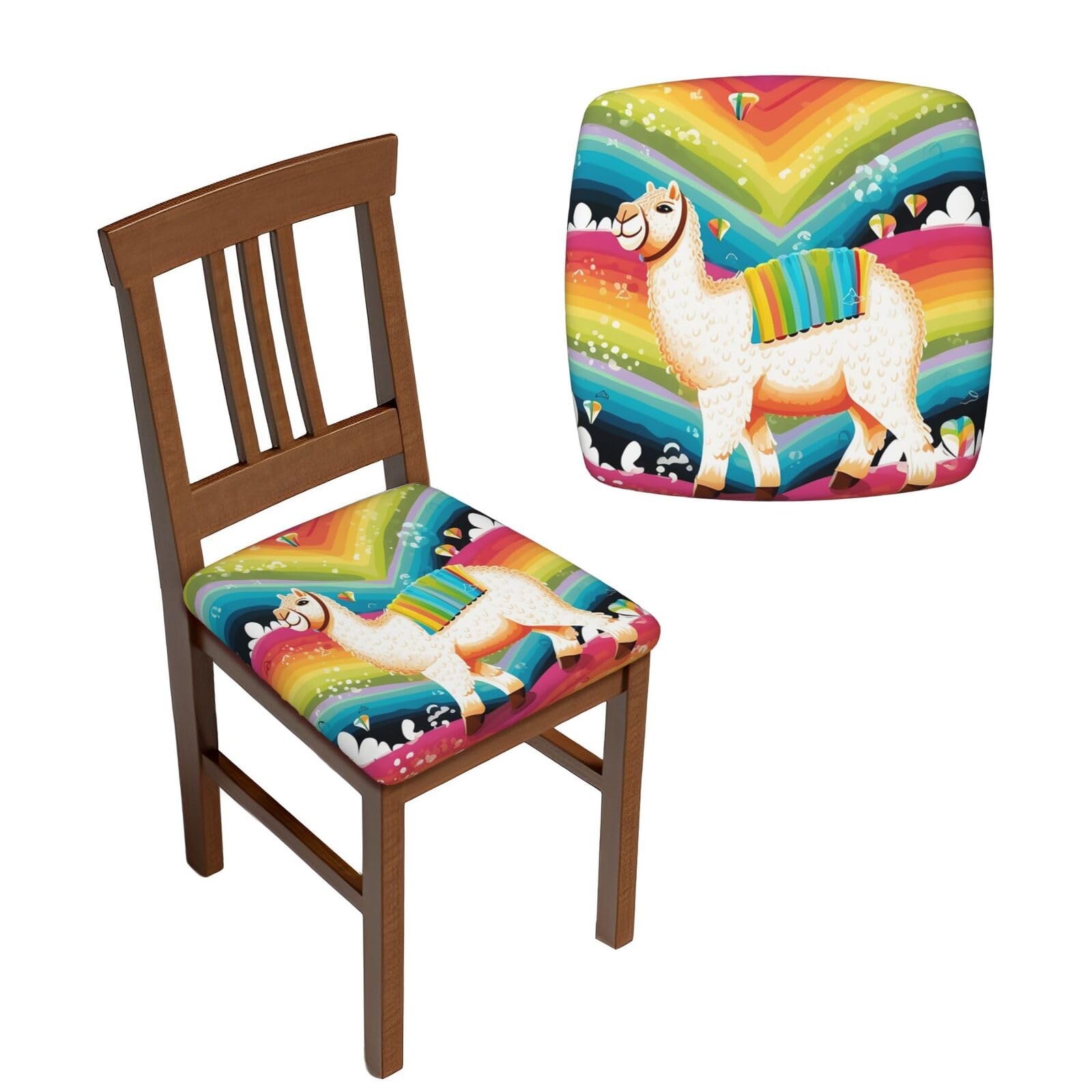 NONHAI 6PCS Dining Chair Seat Covers Set Camel and Rainbow Stretch Removable Chairs Covers Washable Seat Cushion Slipcovers Protector for Dining Room Kitchen Chairs