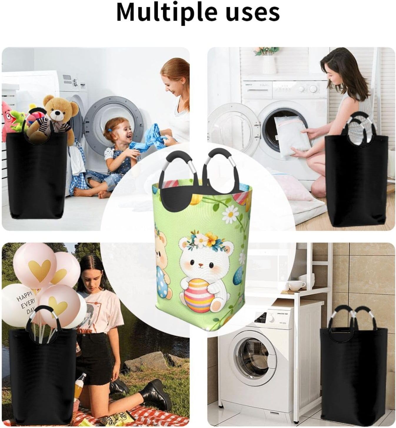 Floral Easter Charm Foldable Dirty Laundry Bag, Waterproof Oxford Fabric With Pe Board Base, 50l Capacity For Home & Travel