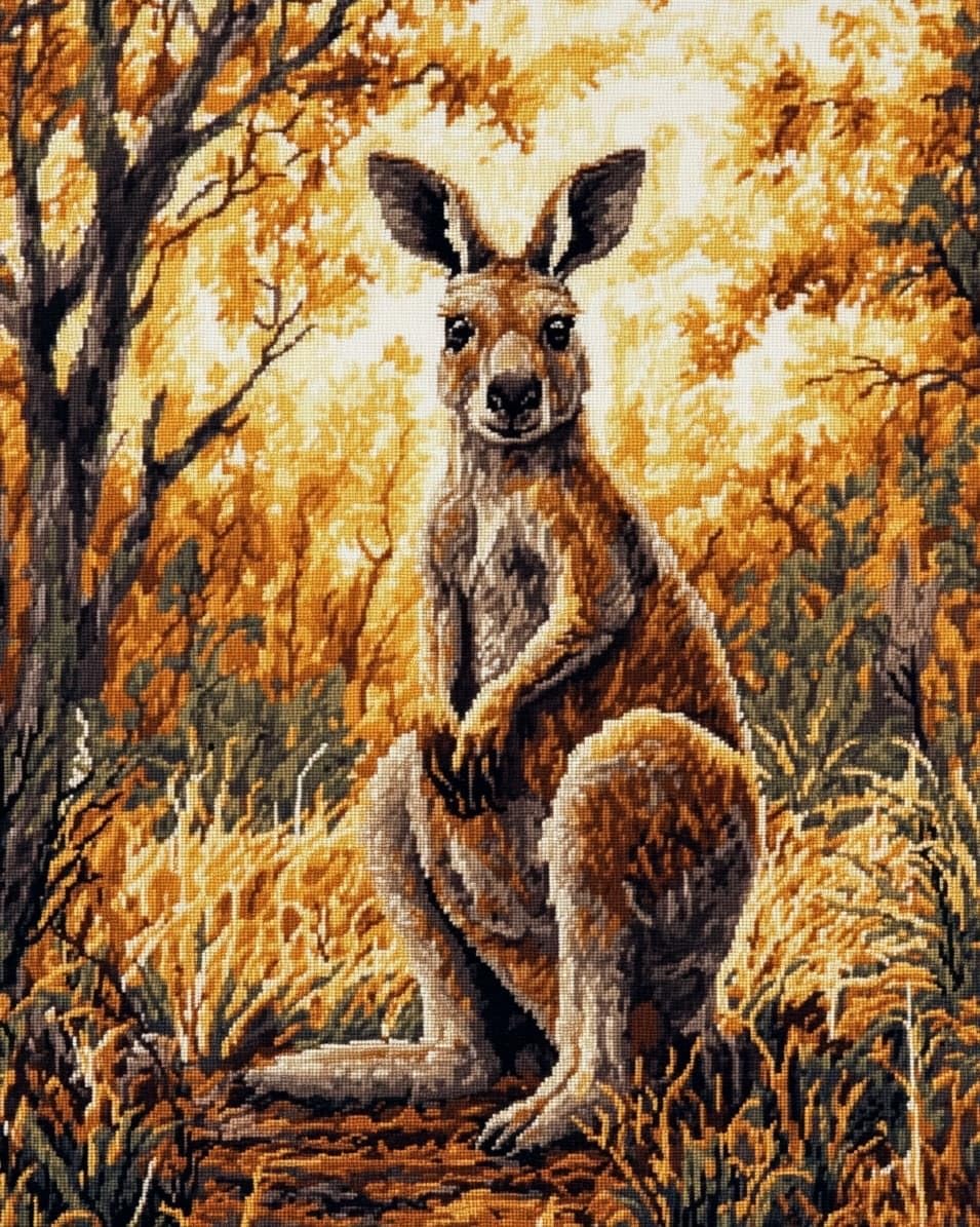WallustrioaW 11CT Cross Stitch Kits,Kangaroo Animals,Stamped Cross Stitch for Adults Beginners,Embroidery Crafts Kit for Home Decoration,40x50cm