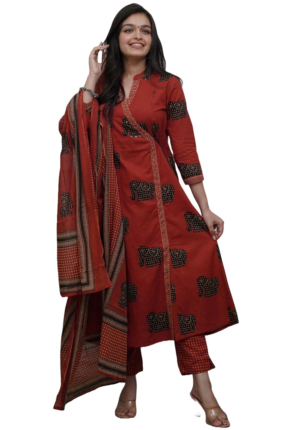 GoSriKi Women’s Viscose Anarkali Kurta Set with Dupatta | Printed Maroon Ethnic Dress for Festive GoSriKi Women’s Viscose Anarkali Kurta Set with Dupatta | Printed Maroon Ethnic Dress for Festive