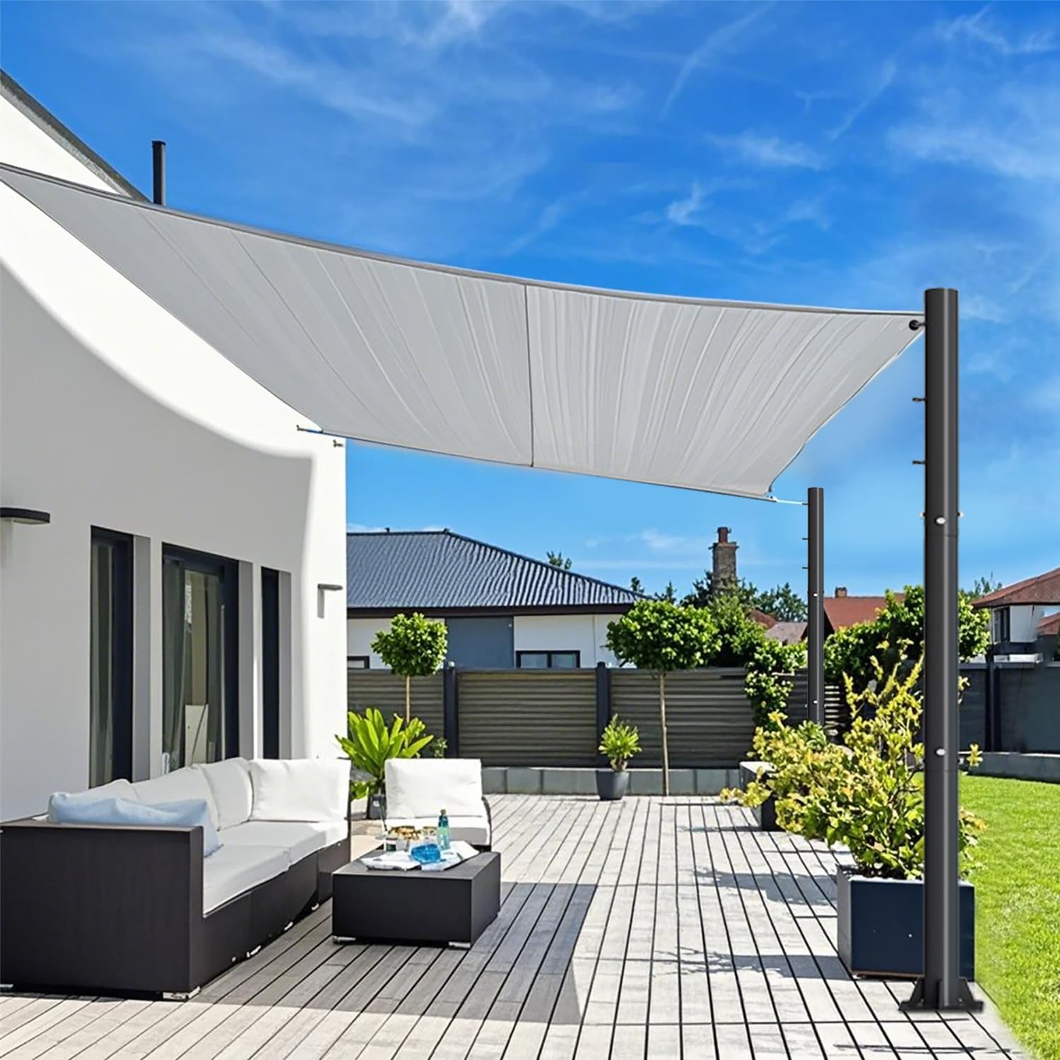 Thickening 2.0mm Sun Shade Sail Poles - 10ft Outdoor Removable Sunshade Support Post Heavy Duty Canopy Awning Shade Cloth Metal Pole Posts Kit for Outside Backyard Garden Ground - 2 Pack