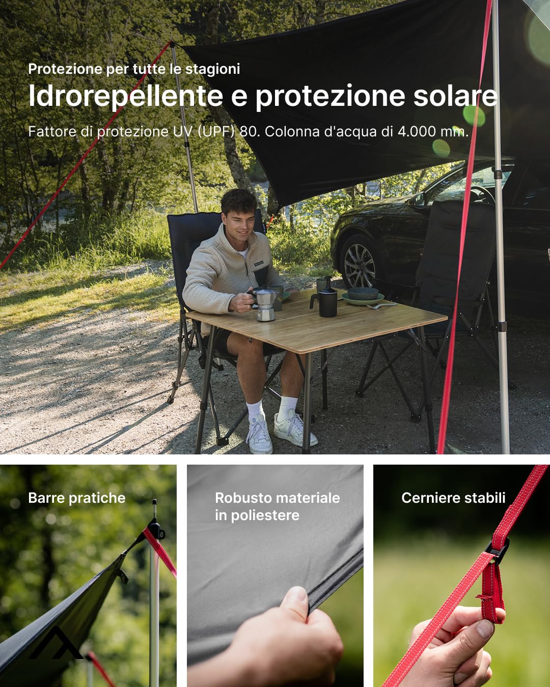 qeedo Motor Tarp Universal da Sole Universale con Protezione UV (UV80), Fissaggio con Cinghie o Ventose, Camper, roulotte, Automobile
