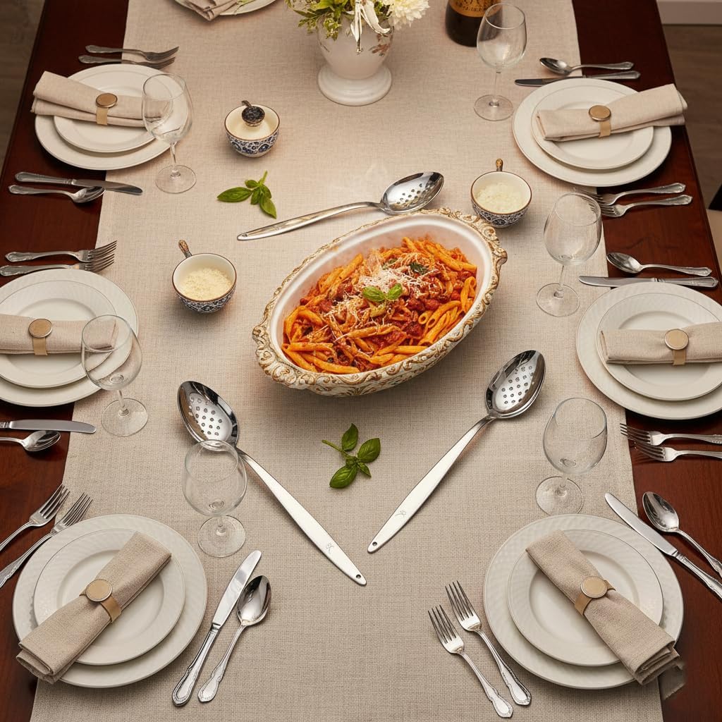 3-PCS Kunz Spoon | 9 Inch 18/10 Stainless Steel Serving Spoons Set Include Serving Spoon, Slotted and Perforated Spoons, Perfect for Basting, Plating, Quenelle, Sauces (3 Pack XL Perforated)