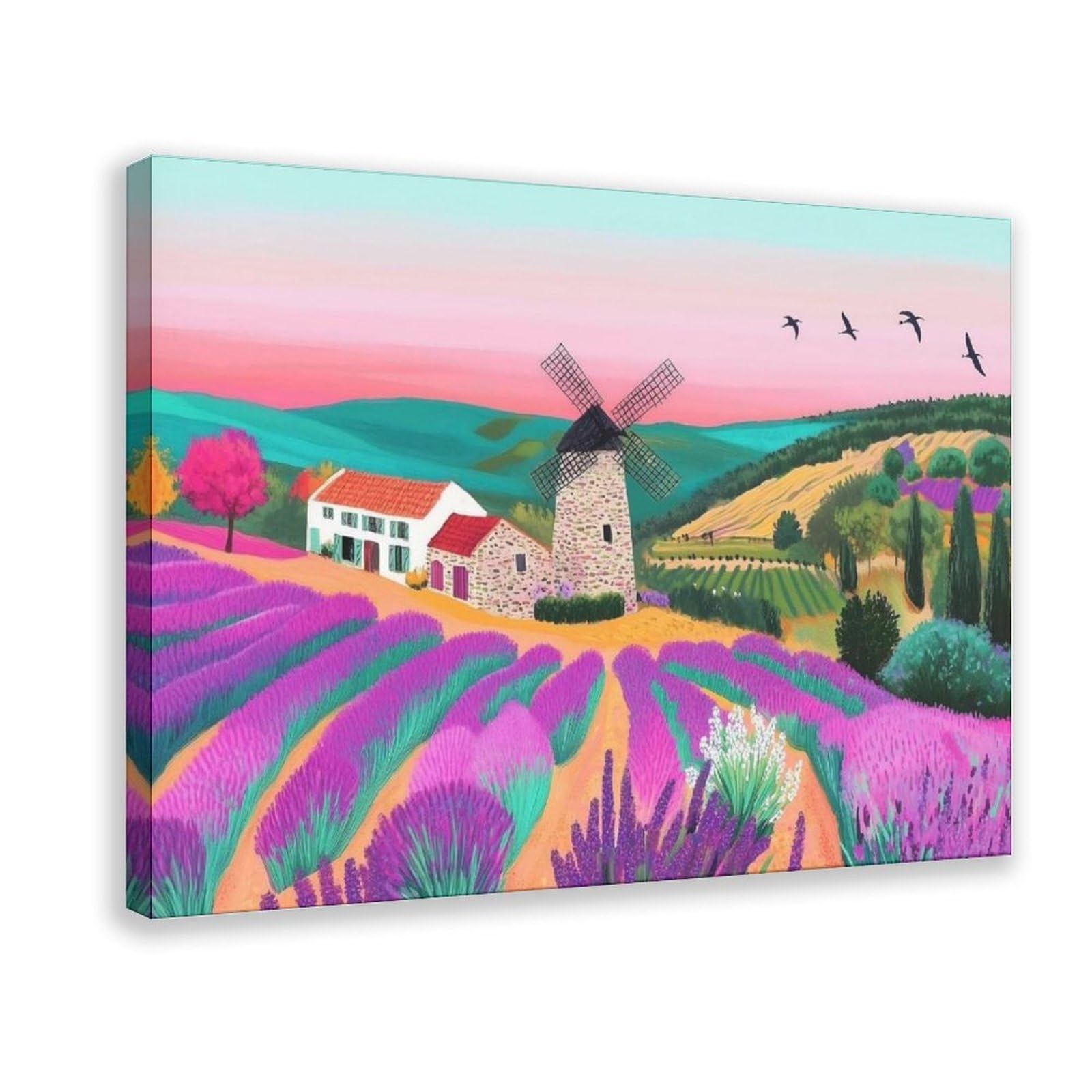 Bncedjk Provence Lavender Field - Vibrant French Countryside Printable Canvas Poster Wall Art Print Picture Paintings 08X12inch(20X30cm)