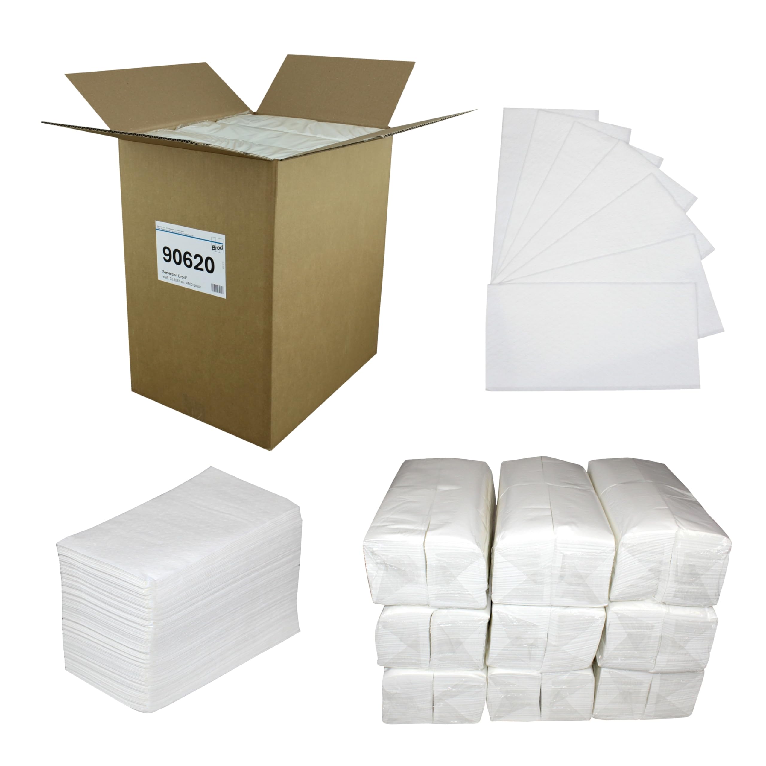 Brod® Servietten 4500 Stück, 1/8 Falz, 32 x 32,5 cm, 1-lagig, aus Zellstoff