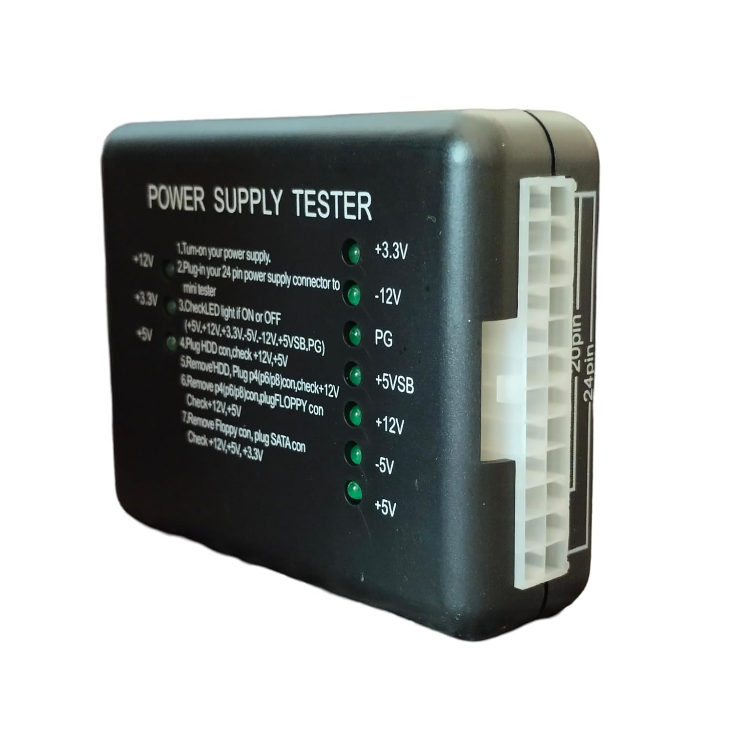 Power Supply Tester PC Motherboard PSU, ATX, SMPS with LED Indicator Light 24-Pin 20-Pin 8-Pin 6-Pin 4-Pin, Black PST-1X