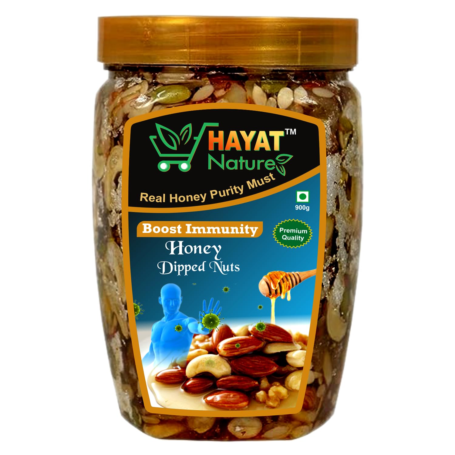 Hayat NatureMultiflora Honey Mixed Dry Fruits&Nuts,Roasted&Crunchy With 100% Immunity&Energy Booster,Zero Chemicals&Preservatives. Pure&Natural Dry Fruits&Dipped In Organic Honey.