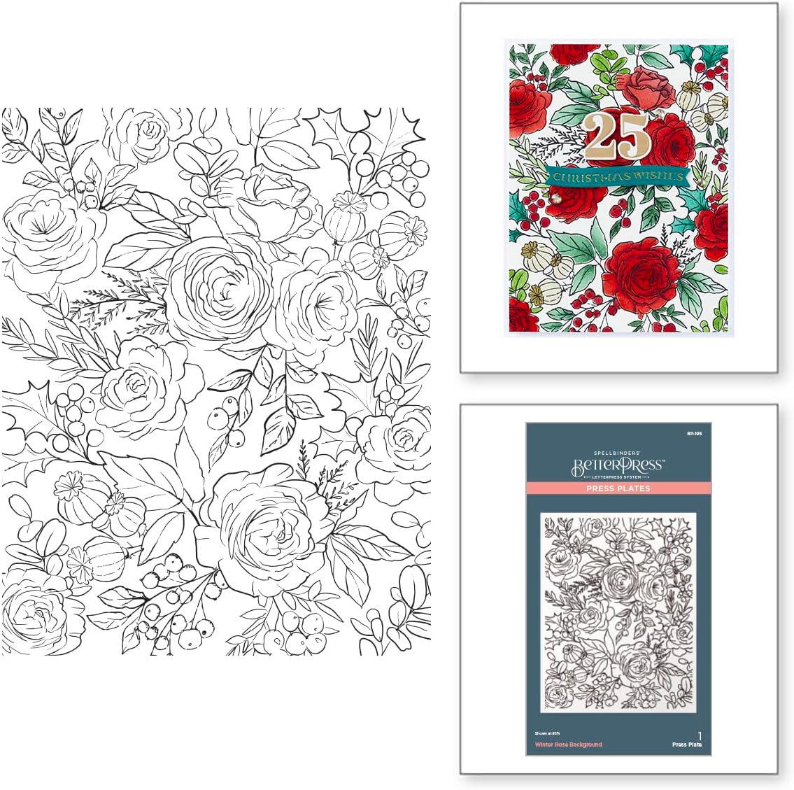 Spellbinders BP-195 Winter Rose Background Press Plate from the Handmade Holidays Collection