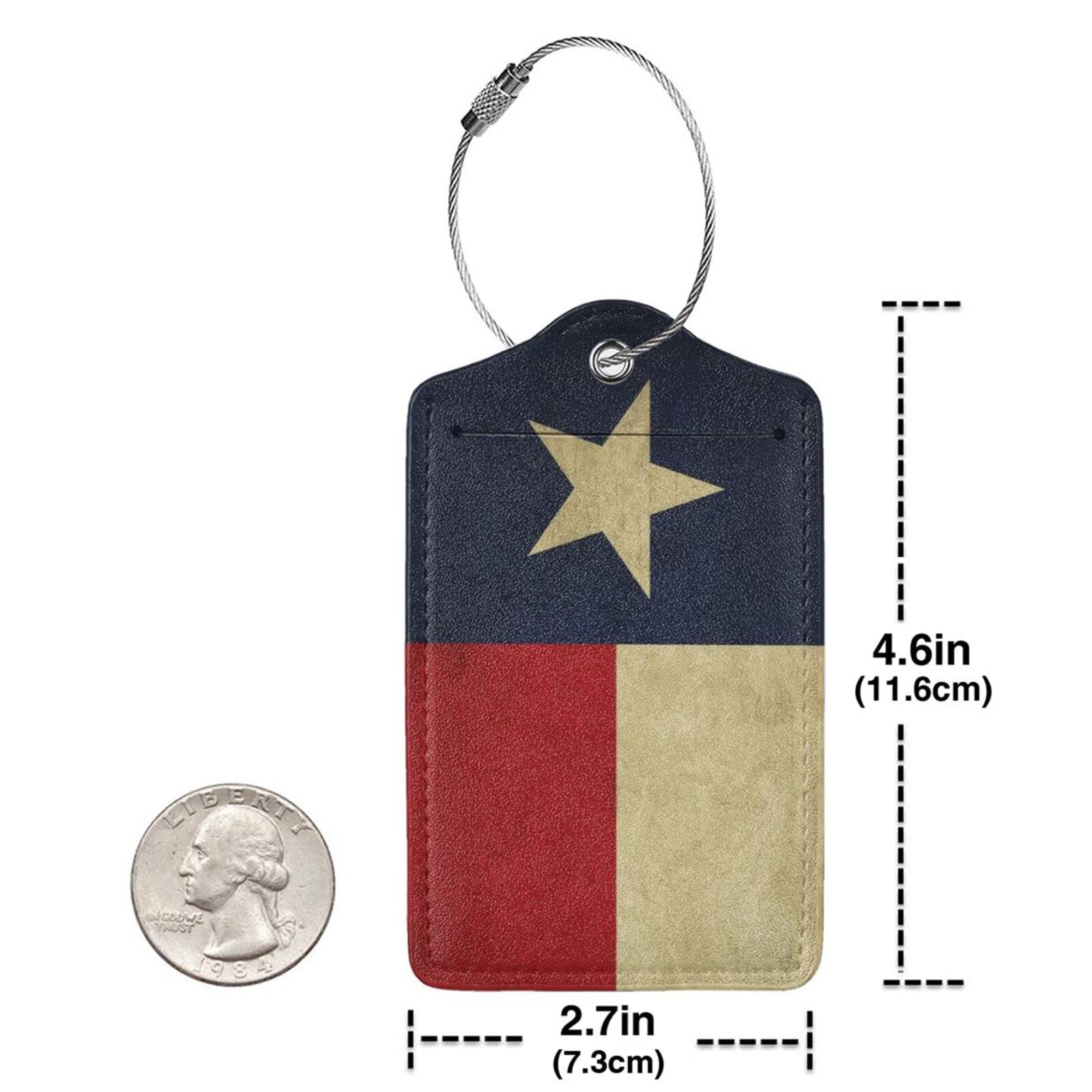Texas Lone Star State Flag Wzór 2 szt. Etykiety bagażowe Prywatność Nazwa ID Card Etykiety bagażowe z pętlą ze stali nierdzewnej Skóra PU do walizki podróżnej