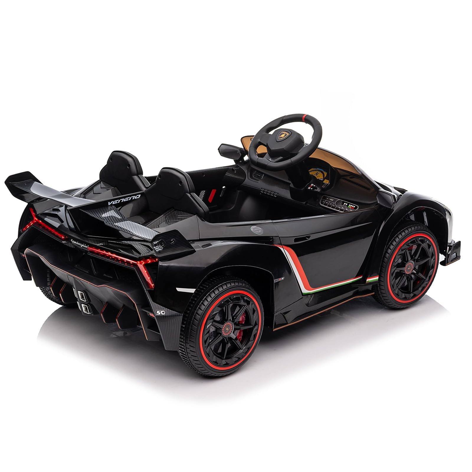 Lamborghini Kinder-Elektroauto 12V mit 2 Motoren & Fernbedienung für Kinder 3-8 Jahre – Inkl. Hupe, Bluetooth-Musik, USB und Vorwärts-/Rückwärtsfahrt (3-7 km/h), für Kinder ab 3 Jahre (Schwarz)