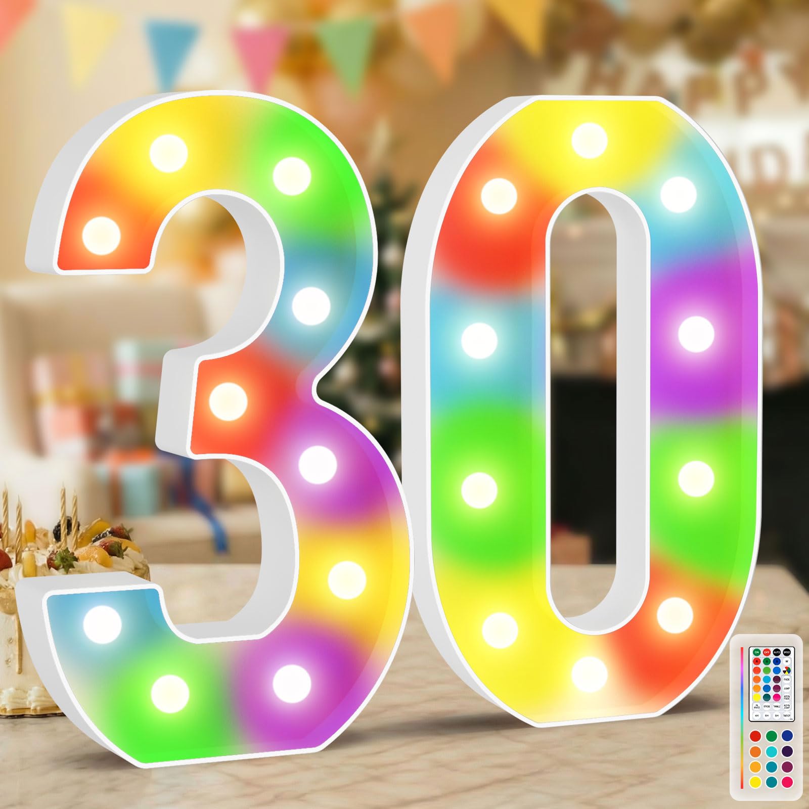 12.6 Inch Light Up Numbers, 17 Colors LED Marquee Number Lights for 30th Birthday Decorations with Remote, Upgraded Large Size Marquee Number 30 for Party Anniversary Wedding Home Decor