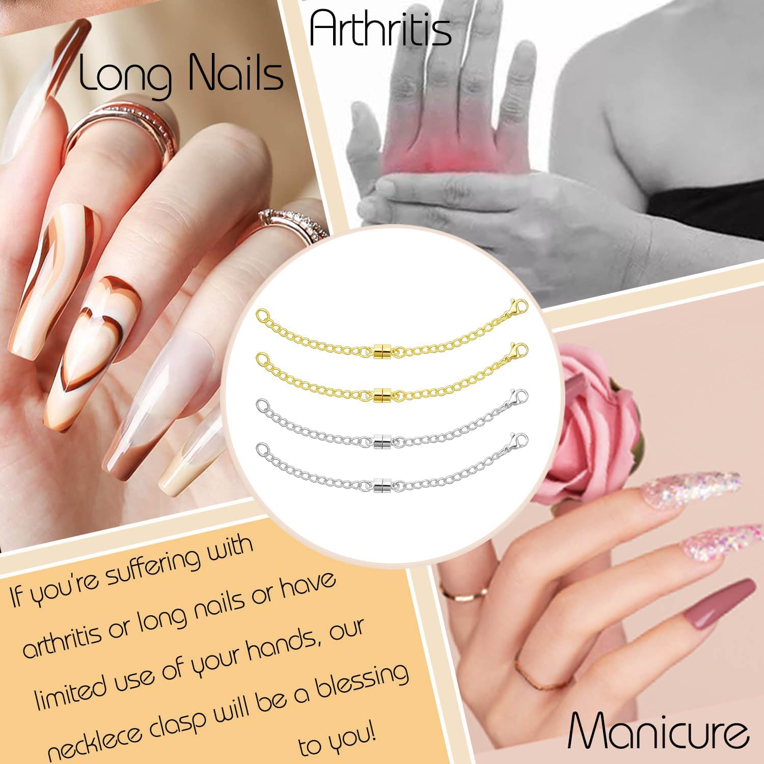 Magnetic Necklace Extender Silver Adjustable Chain Extenders for Necklaces,Magnetic Jewelry Clasps and Closures for Women - Image 3