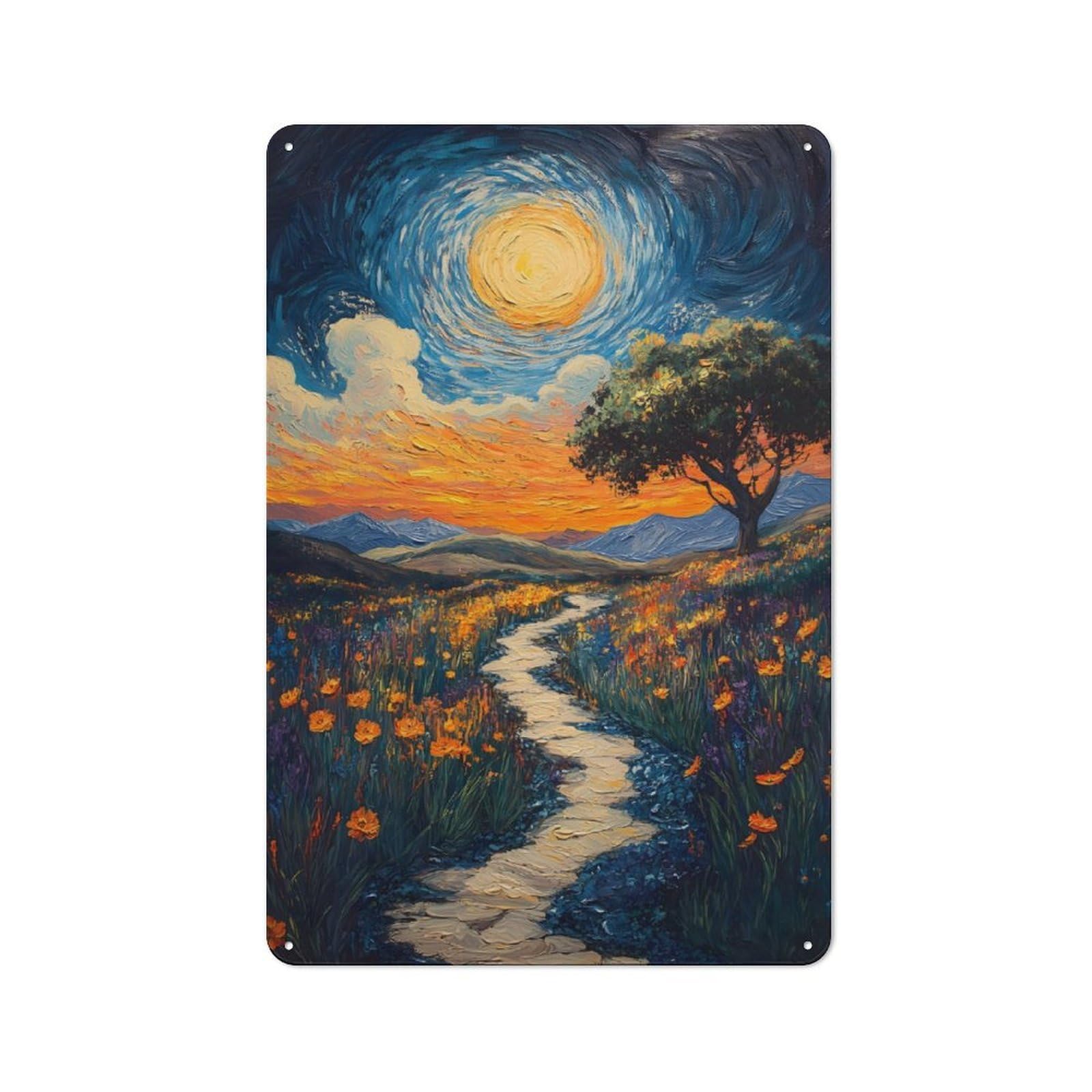 Junmoney Sunlit Path Through Wildflowers Workshop Style Tin Sign 30X20cm, Garage Wall Decor For Tool Room, Garage, Studio Or Home Bar