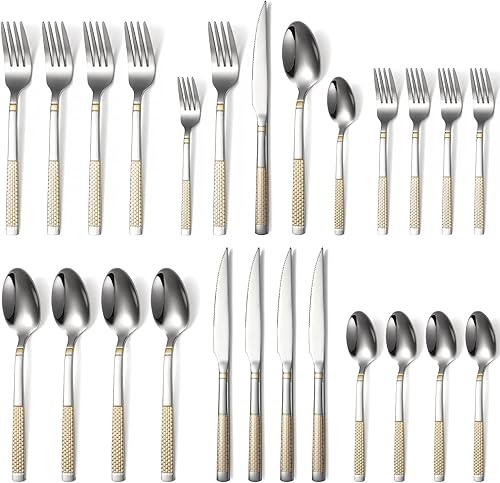 Juego de cubiertos de acero inoxidable de 20 piezas para 4 utensilios de cocina, incluye tenedores, cucharas, cuchillos para el hogar, restaurante,
