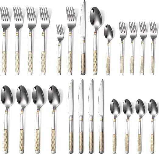 20-Piece Silverware Set Stainless Steel Flatware Set for 4 Kitchen Utensil Cutlery Sets Includes Forks Spoons Knives for Home Restaurant Hotel