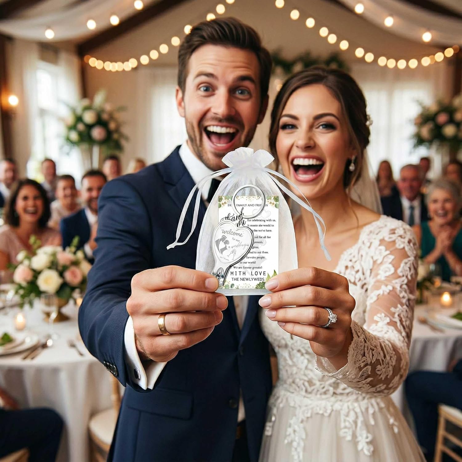 150PCS Wedding Favors Set – 50 Heart-Shaped Keychain Bottle Openers, Thank You Cards & Organza Bags, Bulk Party Favors for Wedding, Bridal Shower, Engagement, Anniversary