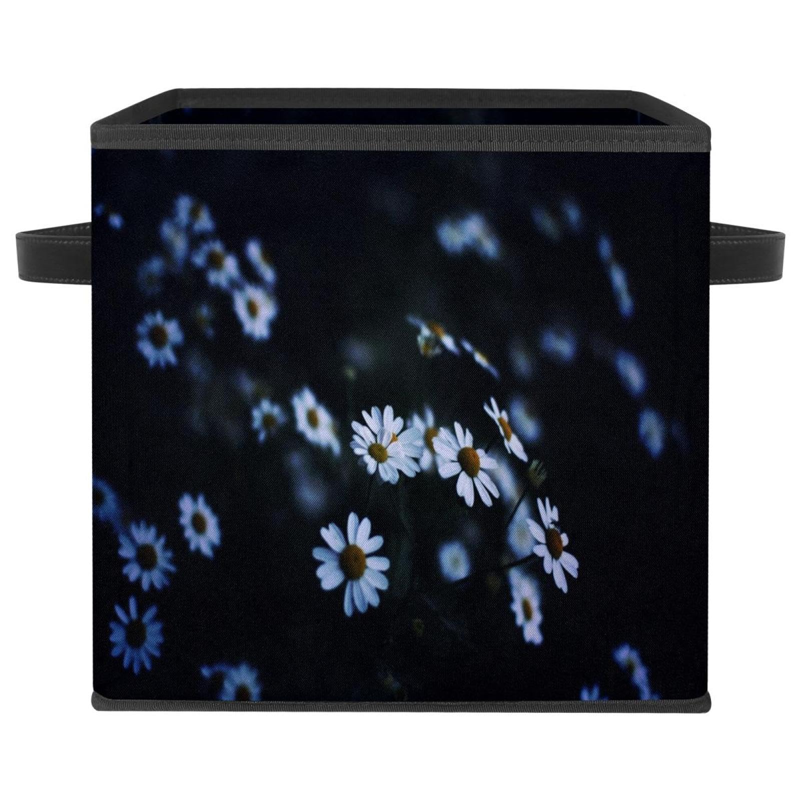 Boîte de rangement pliable en tissu à motif marguerite avec poignées pour vêtements et placard
