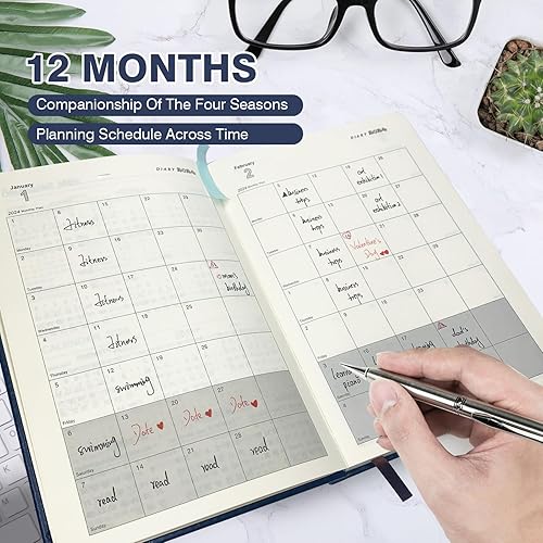 Miniatura 4 de Agenda semanal y mensual 2024 (enero de 2024 a diciembre de 2024), agenda diaria de cuero, libro de citas, organizador de objetivos, calendario,