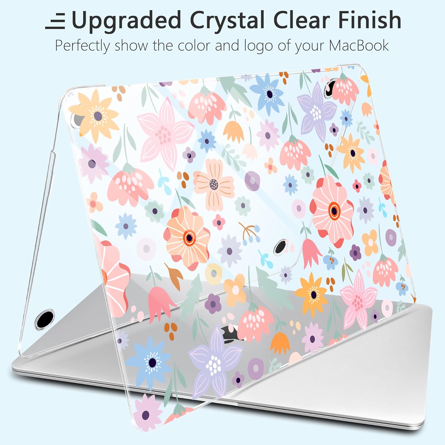 for MacBook Air 13 inch Case 2020 M1 A2337 2019 2018 Release– Fashionable Lightweight Floral Design Transparent HD Clear Laptop Shell, with TPU Keyboard Cover & OTG Adapters, Colorful Flowers