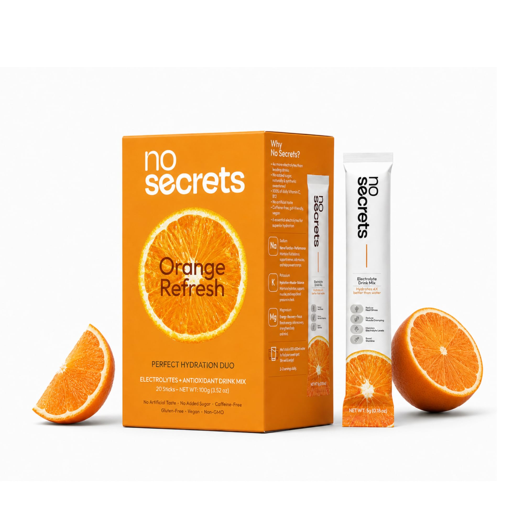No SECRETS Perfect Hydration Duo – Orange - Pack Of 1 (20 Sticks) | Electrolytes & antioxidants | Instant Hydration & Energy | Fitness, Recovery | Low-calorie | Vegetarian