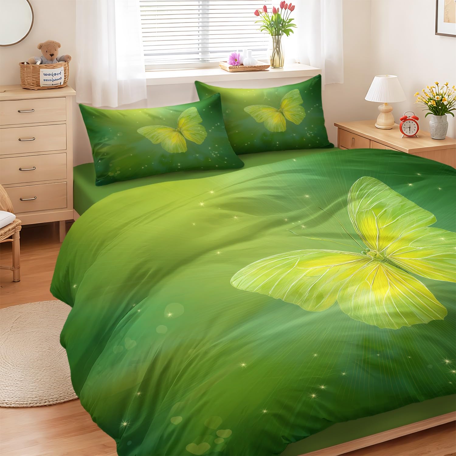 Housse de couette papillon 140x200 cm et drap-housse lit enfant animaux