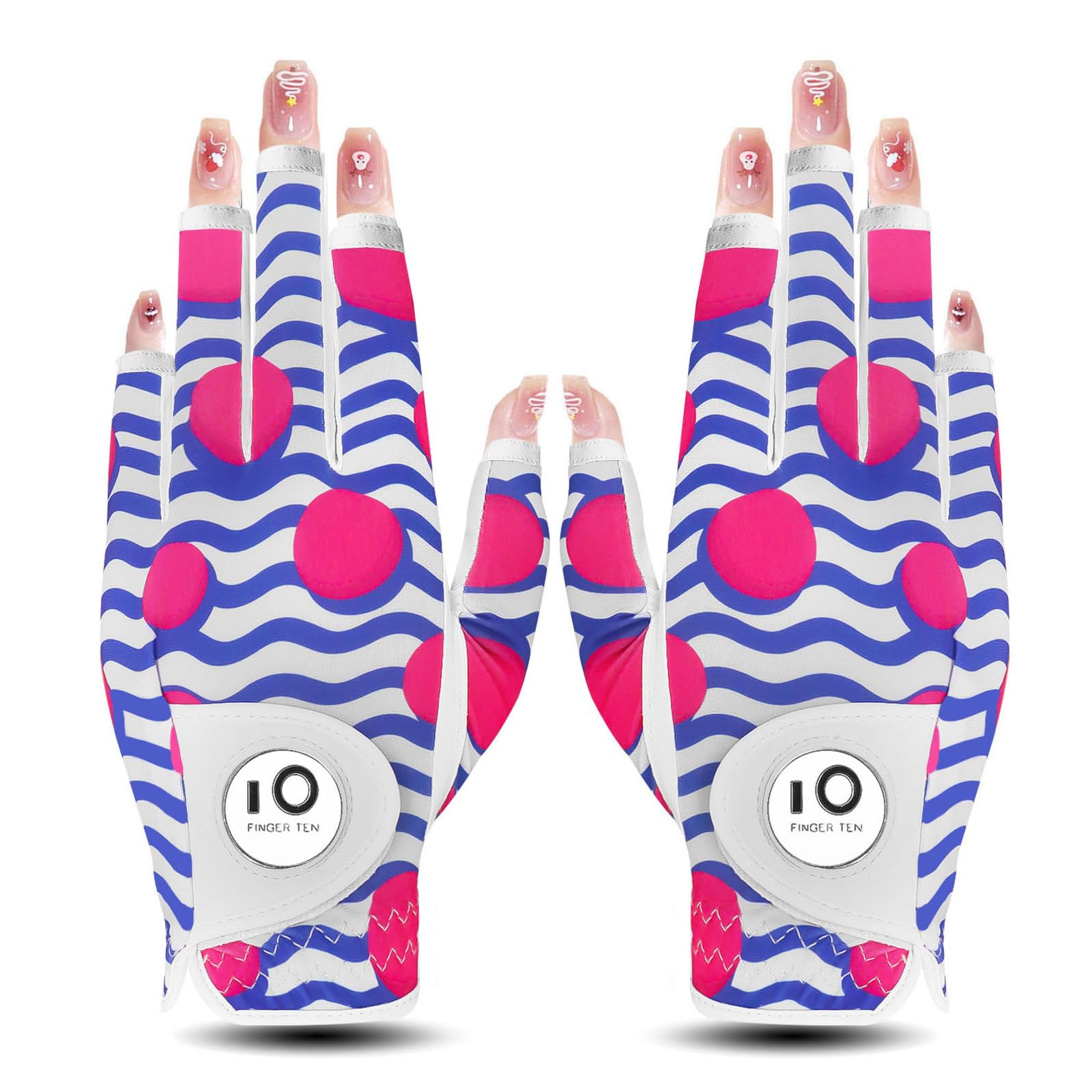 Golf Gloves Ladies Pair for Left and Right Hand Leather,Golf Gloves for Women Weathersof Comfortable (Pink-Half Finger, X-Large) — image 1