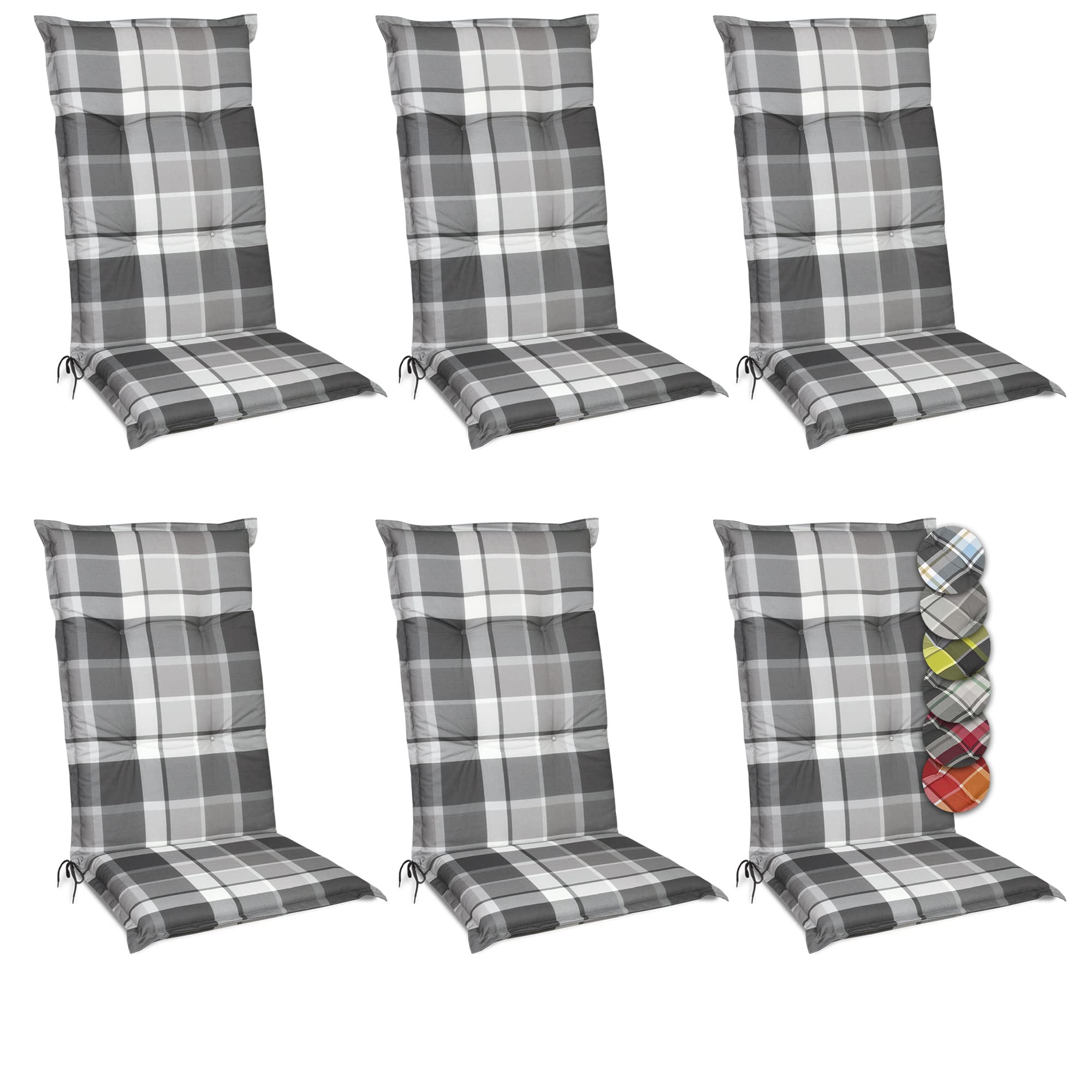 Beautissu Set of 6 Outdoor Chair Cushions 120x50x6 cm - Comfortable Blue High Back Garden Chair Cushions Seat Pad Soft Foamcore & UV-lightfast - Sunny HL BK โ image 1